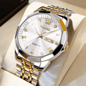 Mens SS Olevs Day Date Gold Silver Watch