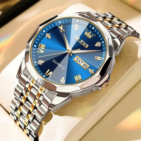 Mens SS Olevs Day Date Gold Silver Watch