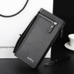 Mens Long Leather Wallet Brown Black - Image 3