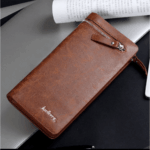Mens Long Leather Wallet Brown Black - Image 2