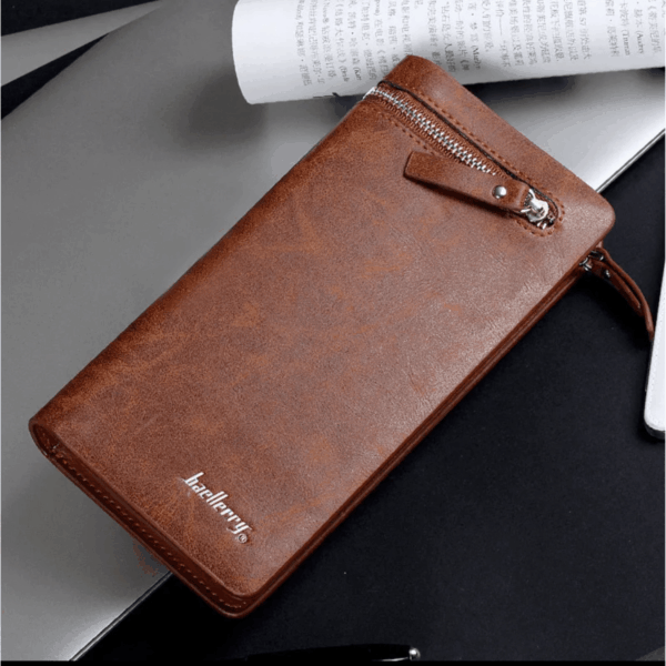 Mens Long Leather Wallet Brown Black