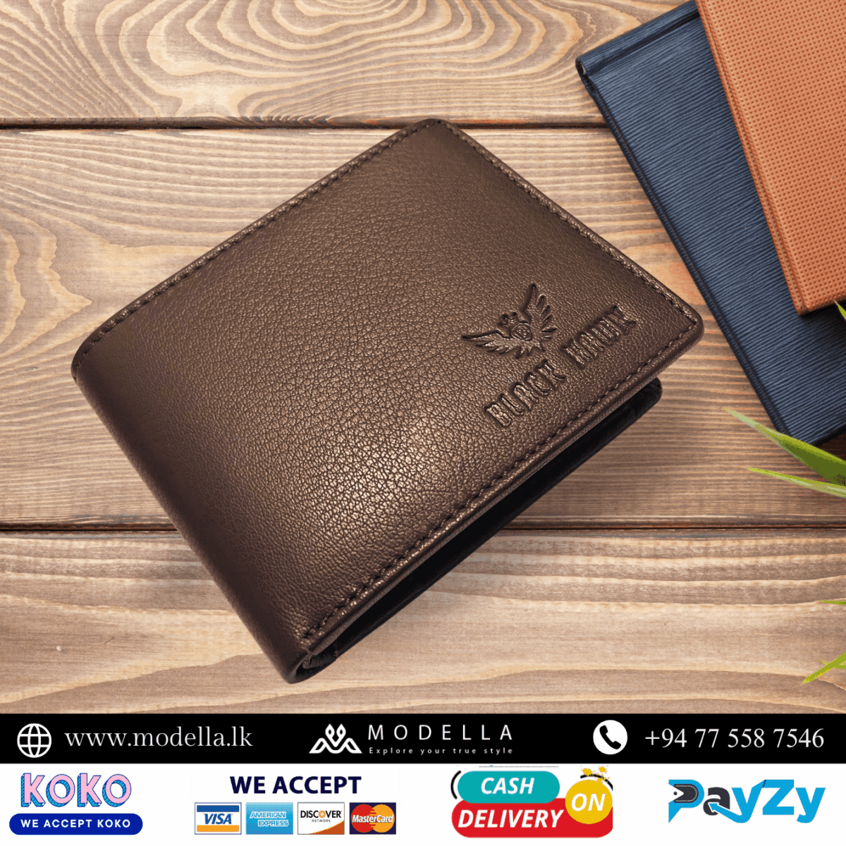 Mens Leather Wallet Bifold Black Brown - Image 2