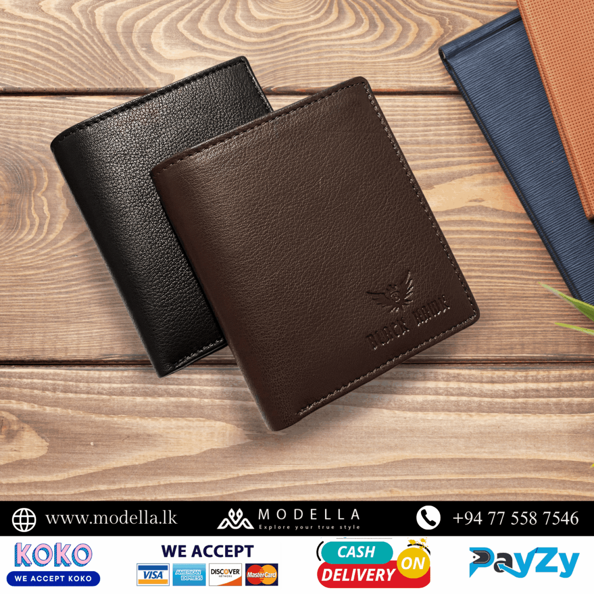 Mens Leather Wallet Book Type - Brown Black - Image 2