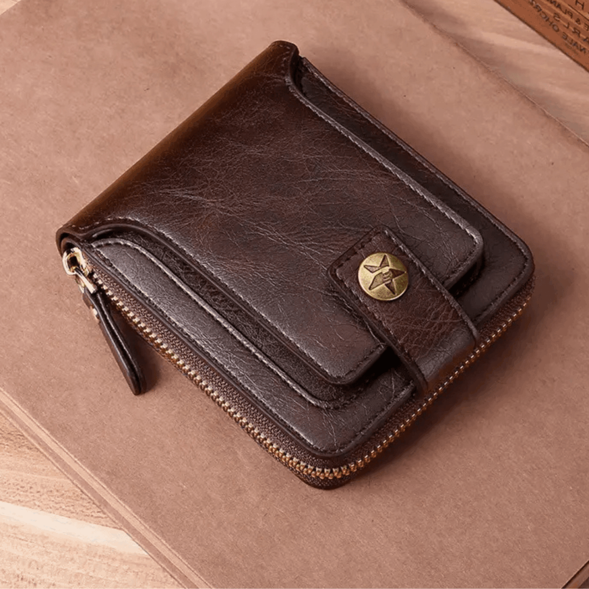 Men's Sleek Faux Leather Wallet with  - Compact Zippered Credit Card Holder & Coin Purse, Light Brown, Coffee Brown, Black - Image 6