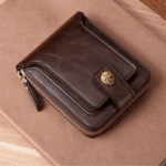 Men's Sleek Faux Leather Wallet with  - Compact Zippered Credit Card Holder & Coin Purse, Light Brown, Coffee Brown, Black - Image 6