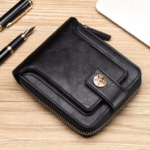 Men's Sleek Faux Leather Wallet with  - Compact Zippered Credit Card Holder & Coin Purse, Light Brown, Coffee Brown, Black - Image 5