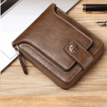 Men's Sleek Faux Leather Wallet with  - Compact Zippered Credit Card Holder & Coin Purse, Light Brown, Coffee Brown, Black - Image 4