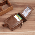 Men's Sleek Faux Leather Wallet with  - Compact Zippered Credit Card Holder & Coin Purse, Light Brown, Coffee Brown, Black - Image 2