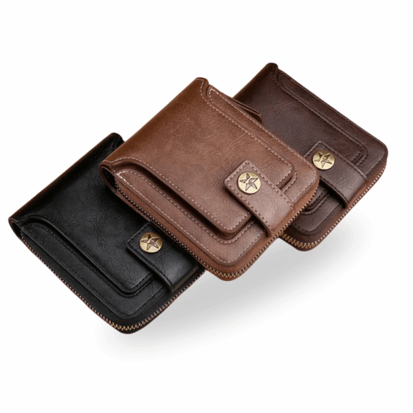 Men's Sleek Faux Leather Wallet with  - Compact Zippered Credit Card Holder & Coin Purse, Light Brown, Coffee Brown, Black