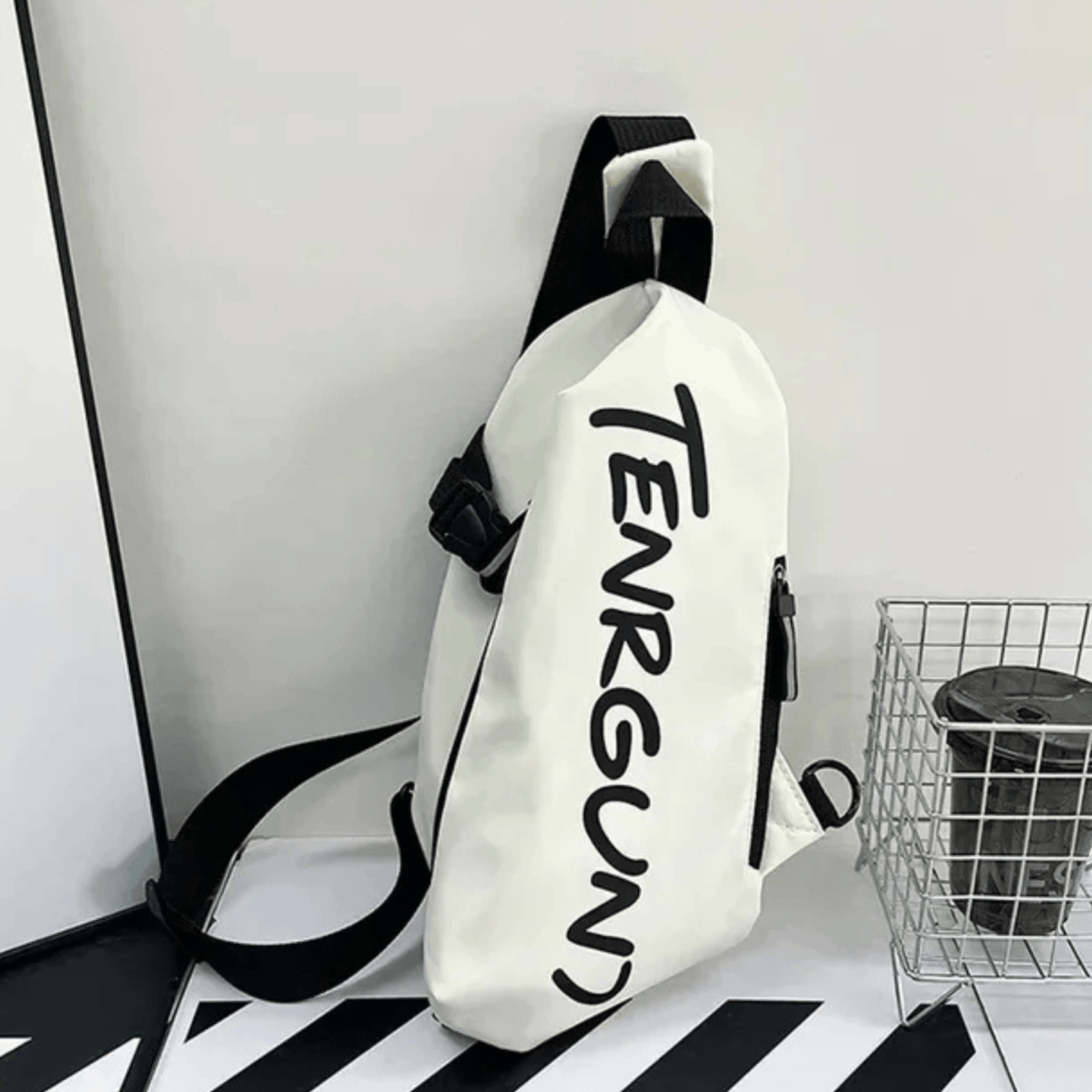 Chest Side Unisex Mens Side Bag Black Beige Color - Image 3