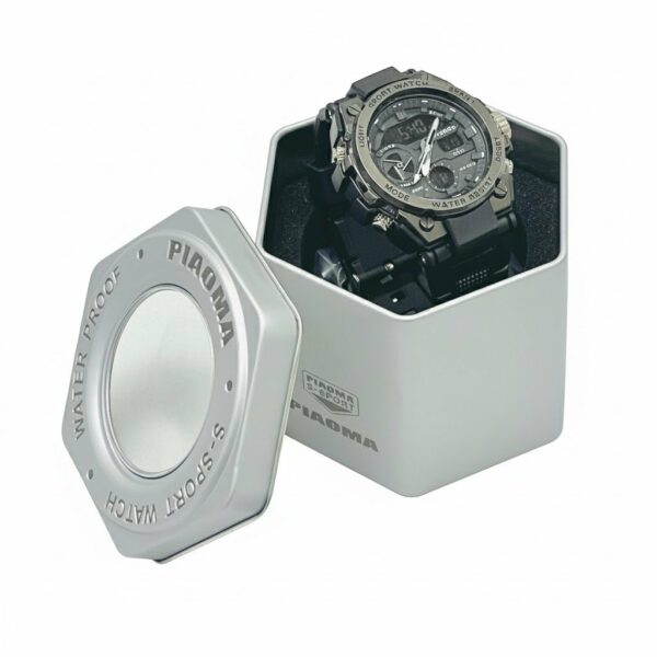 PIAOMA Waterproof Mens Sports Steel Dial Black Watch