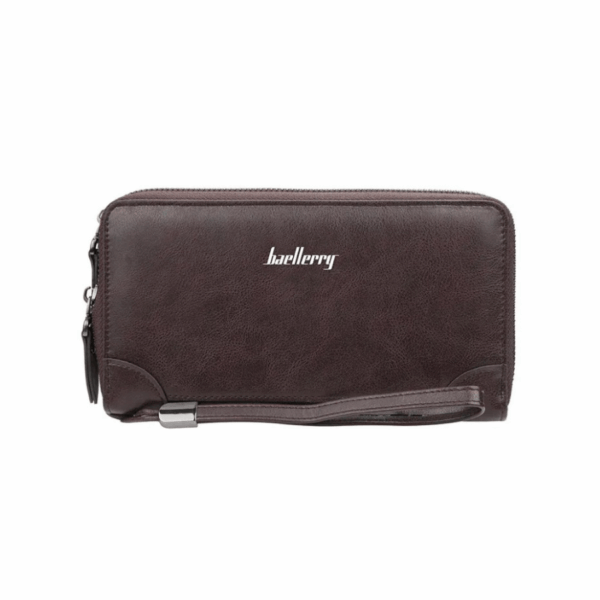 Mens PU Leather Dark Brown Long Wallet