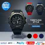 PIAOMA Waterproof Mens Sports Steel Dial Black Watch