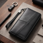 Mens Long Wallet With Zipper Brown Black - Image 2