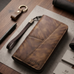 Mens Long Wallet With Zipper Brown Black