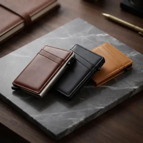 Leather Card Wallet Simple Black Brown Tan