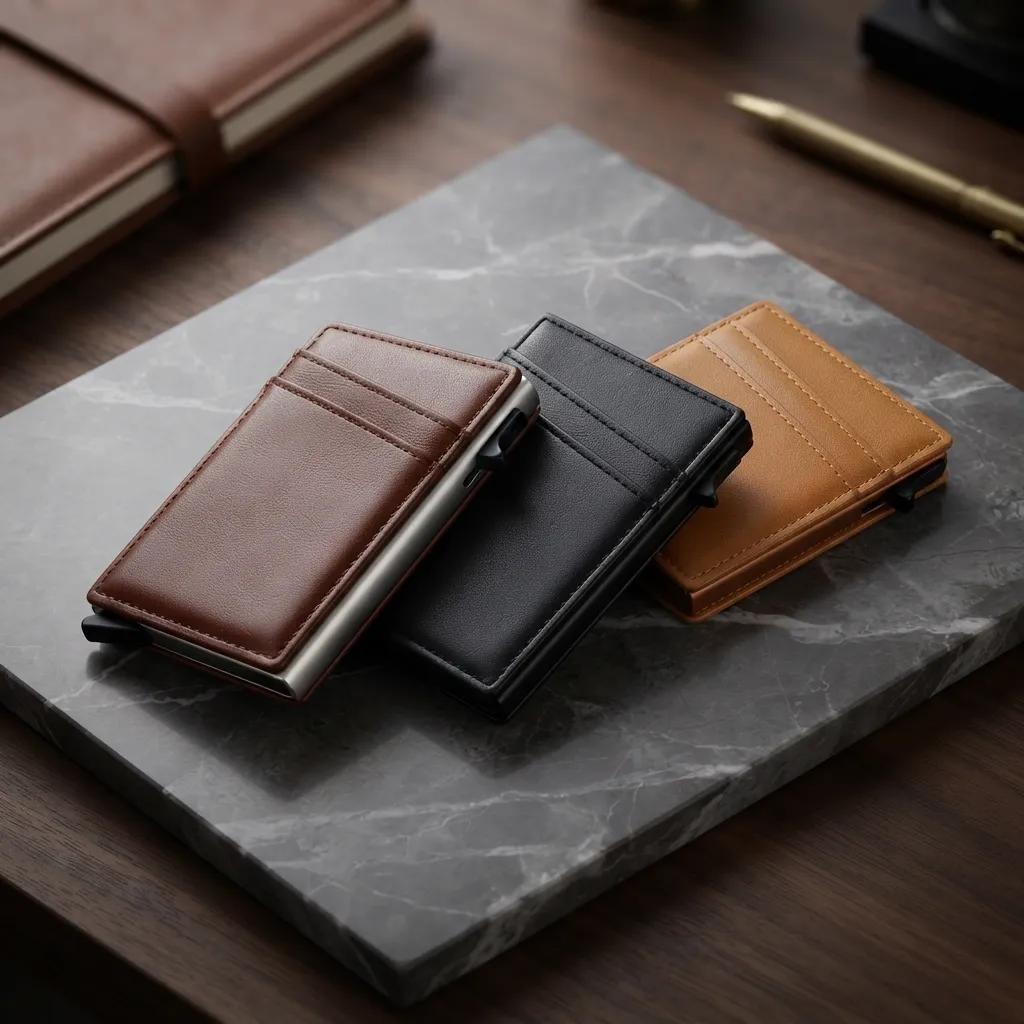 Card_Wallet_Leather_Black_Brown_Modella_web_7 Leather Card Wallet Simple Black Brown Tan - Image 1